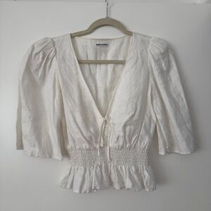 Reformation White Linen Laceup Top